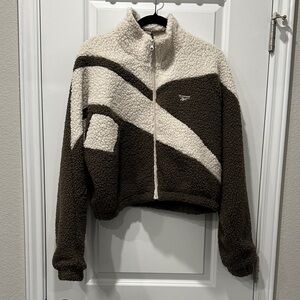 NWOT medium Reebok Women's Teddy Jacket - Cream and dark green